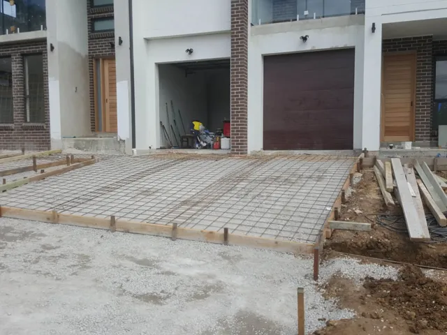Driveway formwork and steel mesh ready for concrete