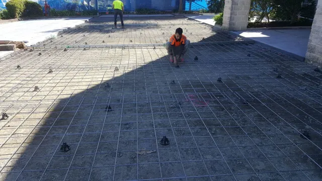 Steel mesh reinforcement laid across a large slab