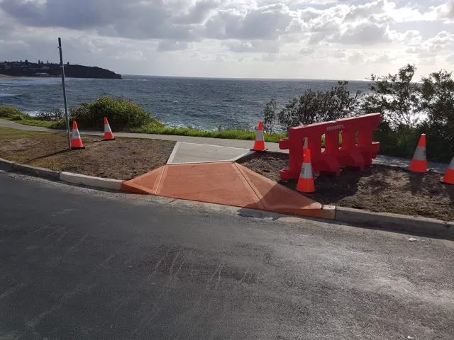 New kerb ramp and road surface on a coastal street
